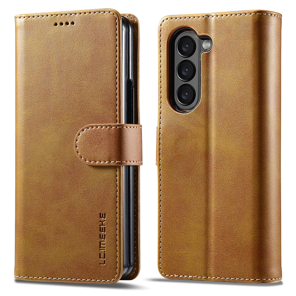 LC.IMEEKE For Samsung Galaxy Z Fold6 5G Case Calf Texture Magnetic Clasp Stand Phone Cover - Yellow