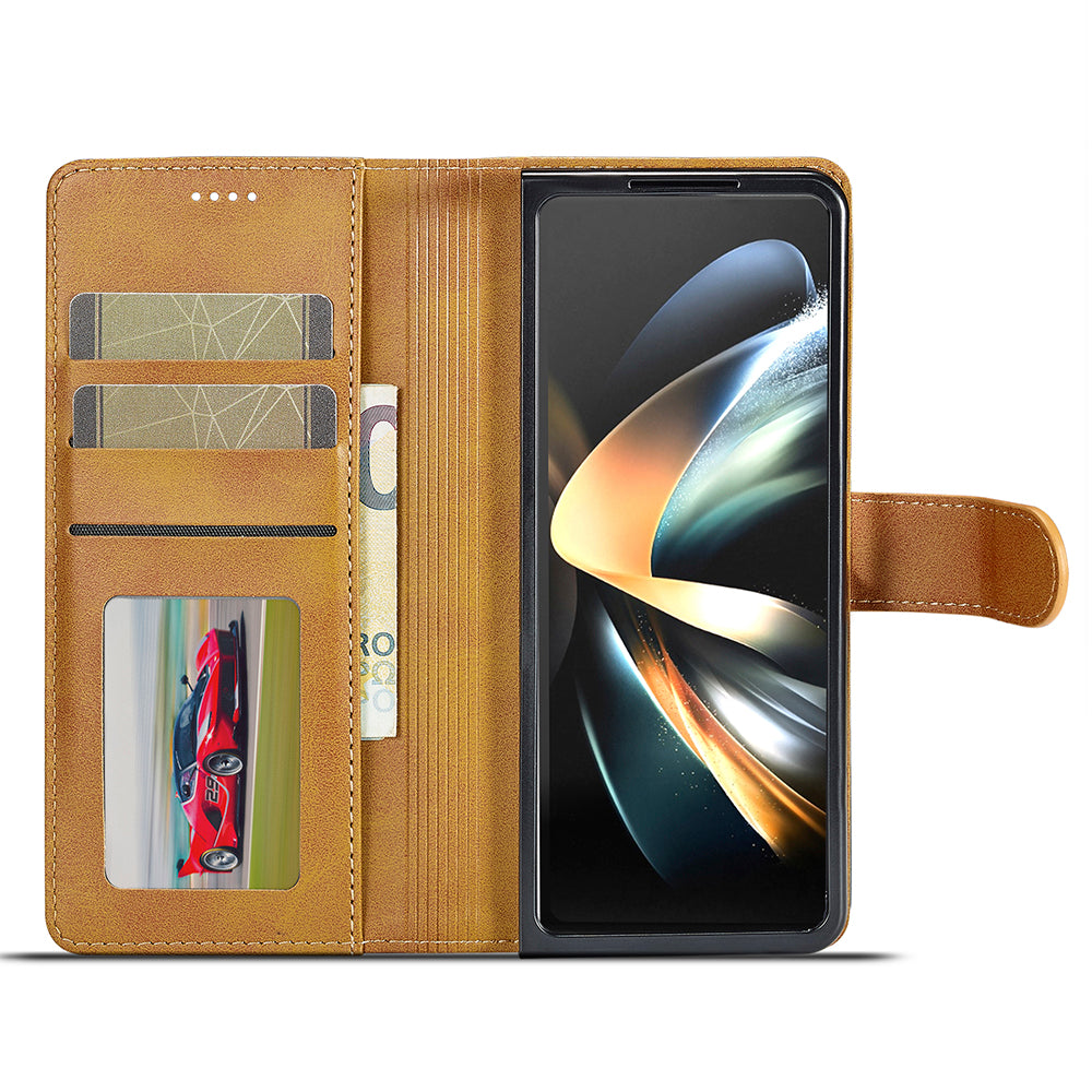 LC.IMEEKE For Samsung Galaxy Z Fold6 5G Case Calf Texture Magnetic Clasp Stand Phone Cover - Yellow