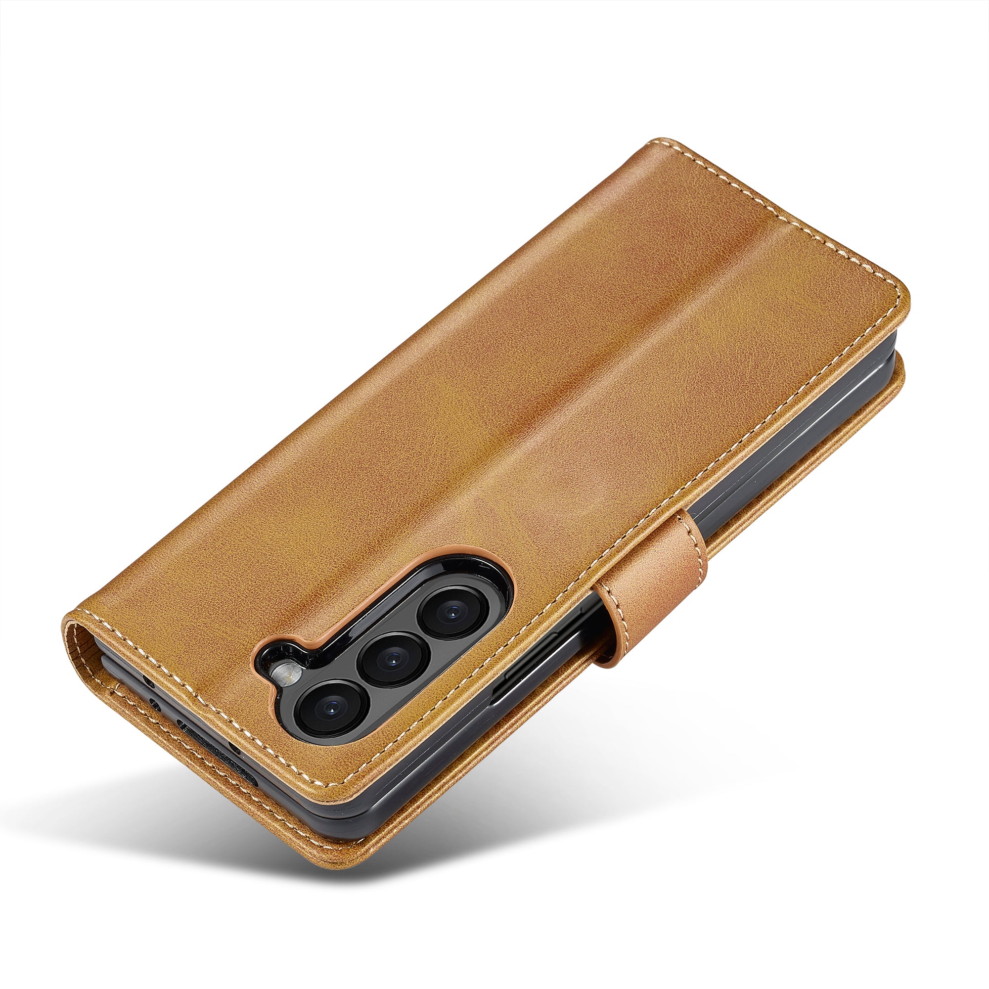 LC.IMEEKE For Samsung Galaxy Z Fold6 5G Case Calf Texture Magnetic Clasp Stand Phone Cover - Yellow