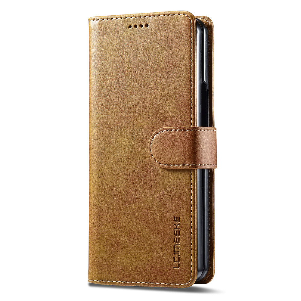 LC.IMEEKE For Samsung Galaxy Z Fold6 5G Case Calf Texture Magnetic Clasp Stand Phone Cover - Yellow