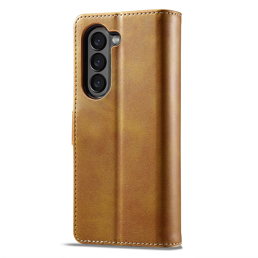 LC.IMEEKE For Samsung Galaxy Z Fold6 5G Case Calf Texture Magnetic Clasp Stand Phone Cover - Yellow
