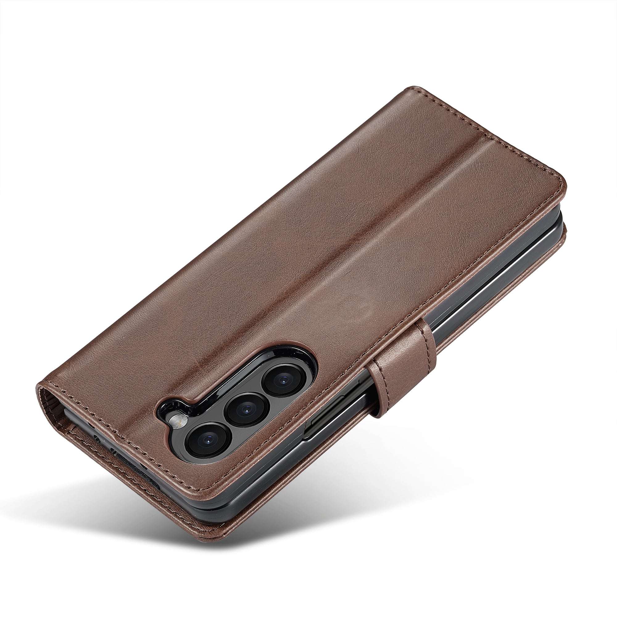 LC.IMEEKE For Samsung Galaxy Z Fold6 5G Case Calf Texture Magnetic Clasp Stand Phone Cover - Brown