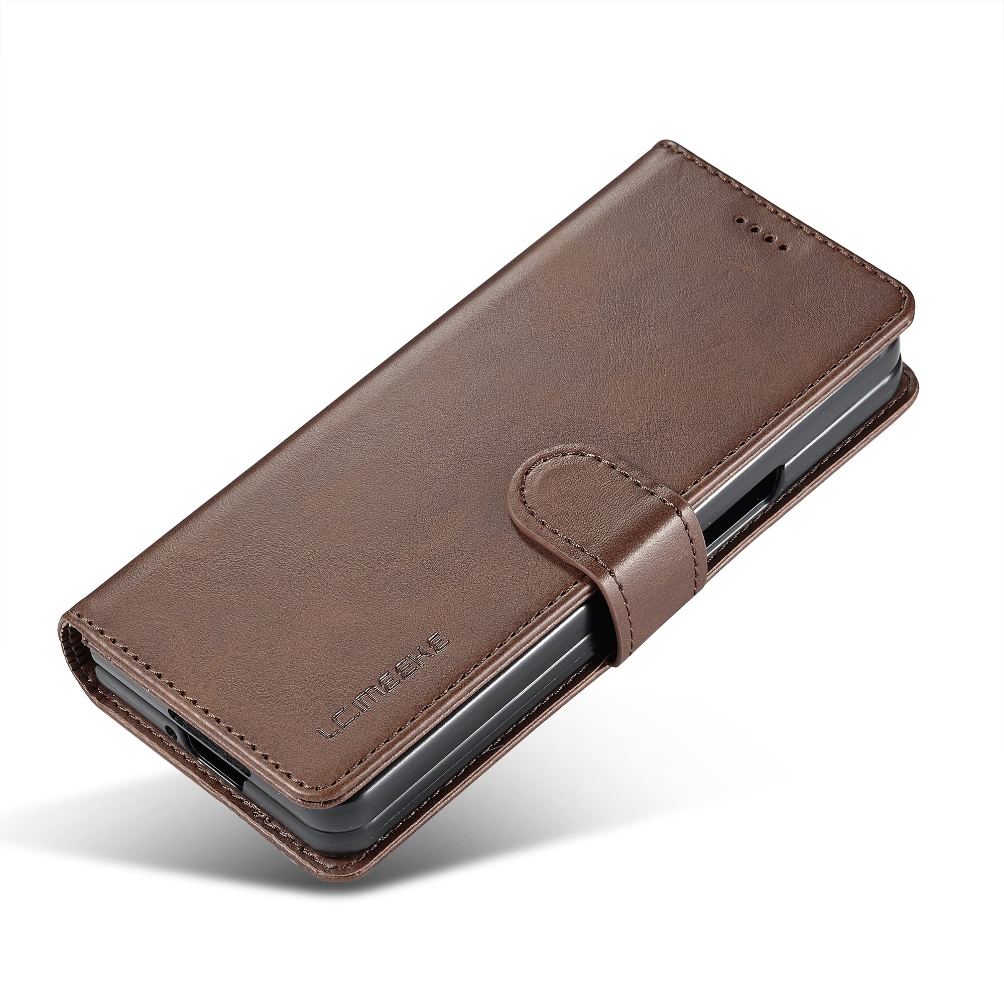 LC.IMEEKE For Samsung Galaxy Z Fold6 5G Case Calf Texture Magnetic Clasp Stand Phone Cover - Brown