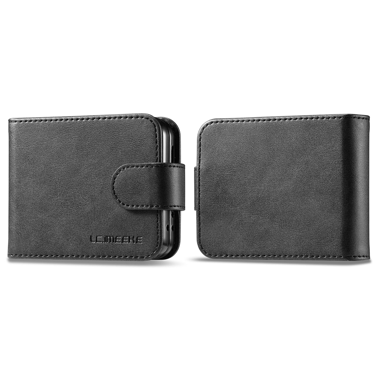 LC.IMEEKE For Samsung Galaxy Z Flip6 5G Case Scratch-resistant Leather+PC Calf Texture Stand Phone Cover - Black