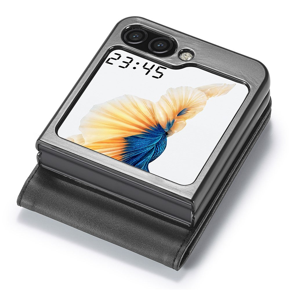 LC.IMEEKE For Samsung Galaxy Z Flip7 FE 5G / Z Flip6 5G Case Scratch-resistant Leather+PC Calf Texture Stand Phone Cover - Black