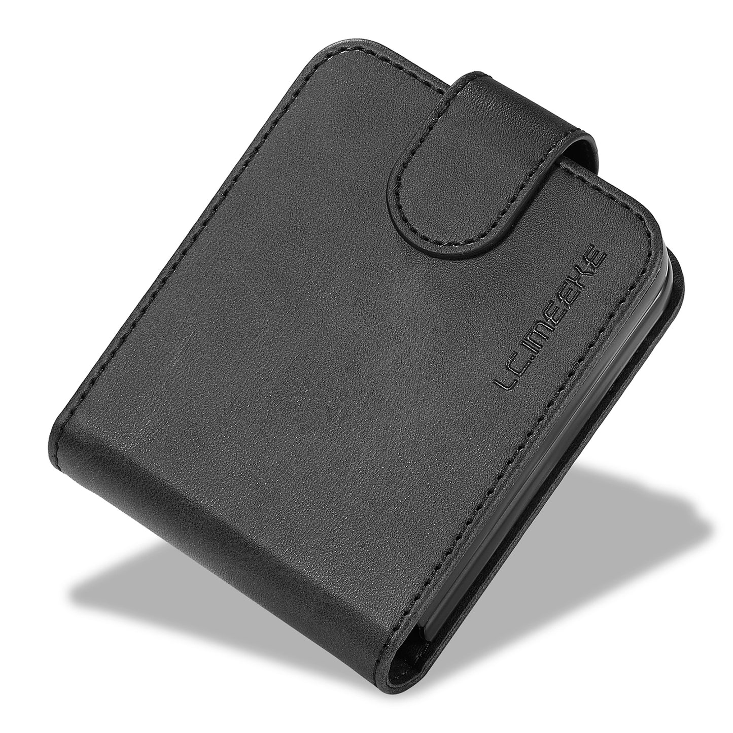 LC.IMEEKE For Samsung Galaxy Z Flip6 5G Case Scratch-resistant Leather+PC Calf Texture Stand Phone Cover - Black