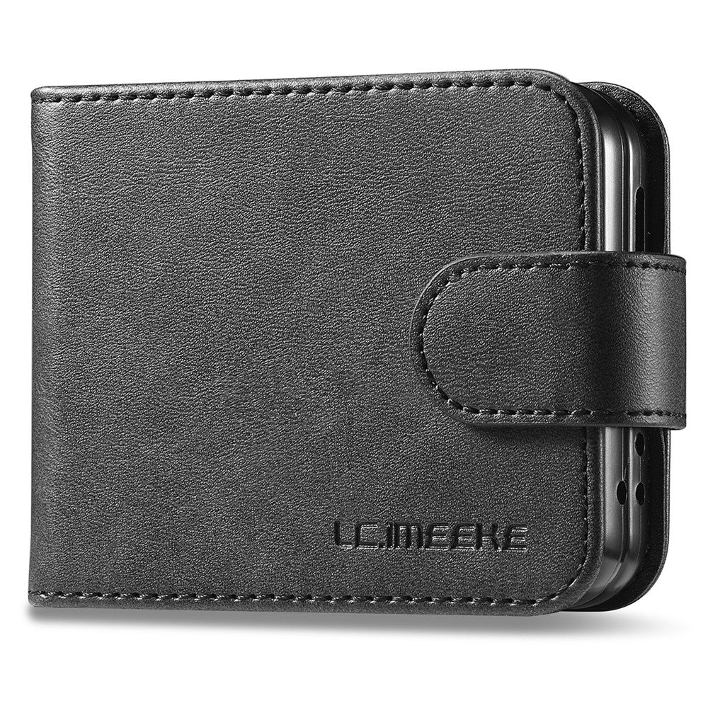 LC.IMEEKE For Samsung Galaxy Z Flip7 FE 5G / Z Flip6 5G Case Scratch-resistant Leather+PC Calf Texture Stand Phone Cover - Black