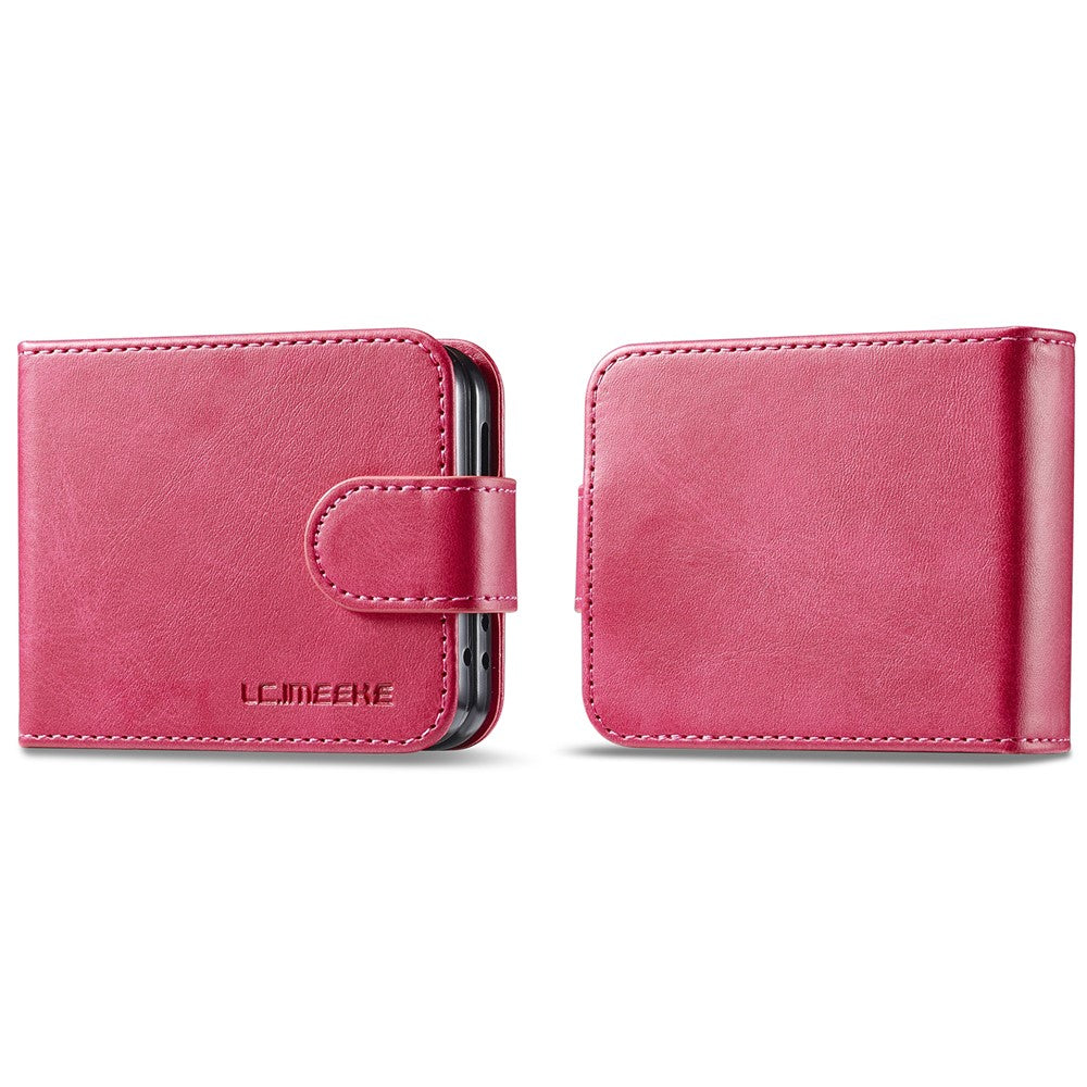LC.IMEEKE For Samsung Galaxy Z Flip7 FE 5G / Z Flip6 5G Case Scratch-resistant Leather+PC Calf Texture Stand Phone Cover - Rose