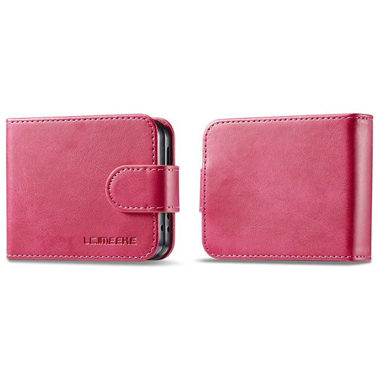 LC.IMEEKE For Samsung Galaxy Z Flip7 FE 5G / Z Flip6 5G Case Scratch-resistant Leather+PC Calf Texture Stand Phone Cover - Rose