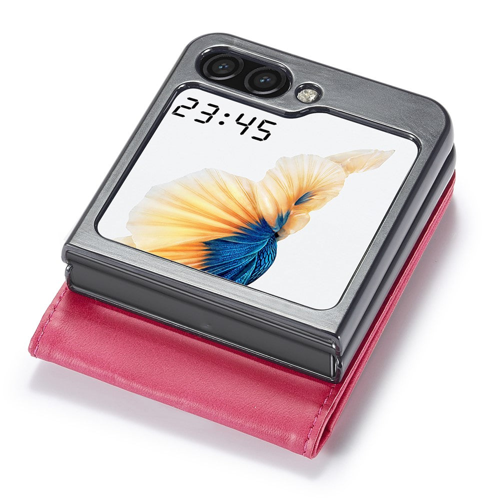 LC.IMEEKE For Samsung Galaxy Z Flip7 FE 5G / Z Flip6 5G Case Scratch-resistant Leather+PC Calf Texture Stand Phone Cover - Rose