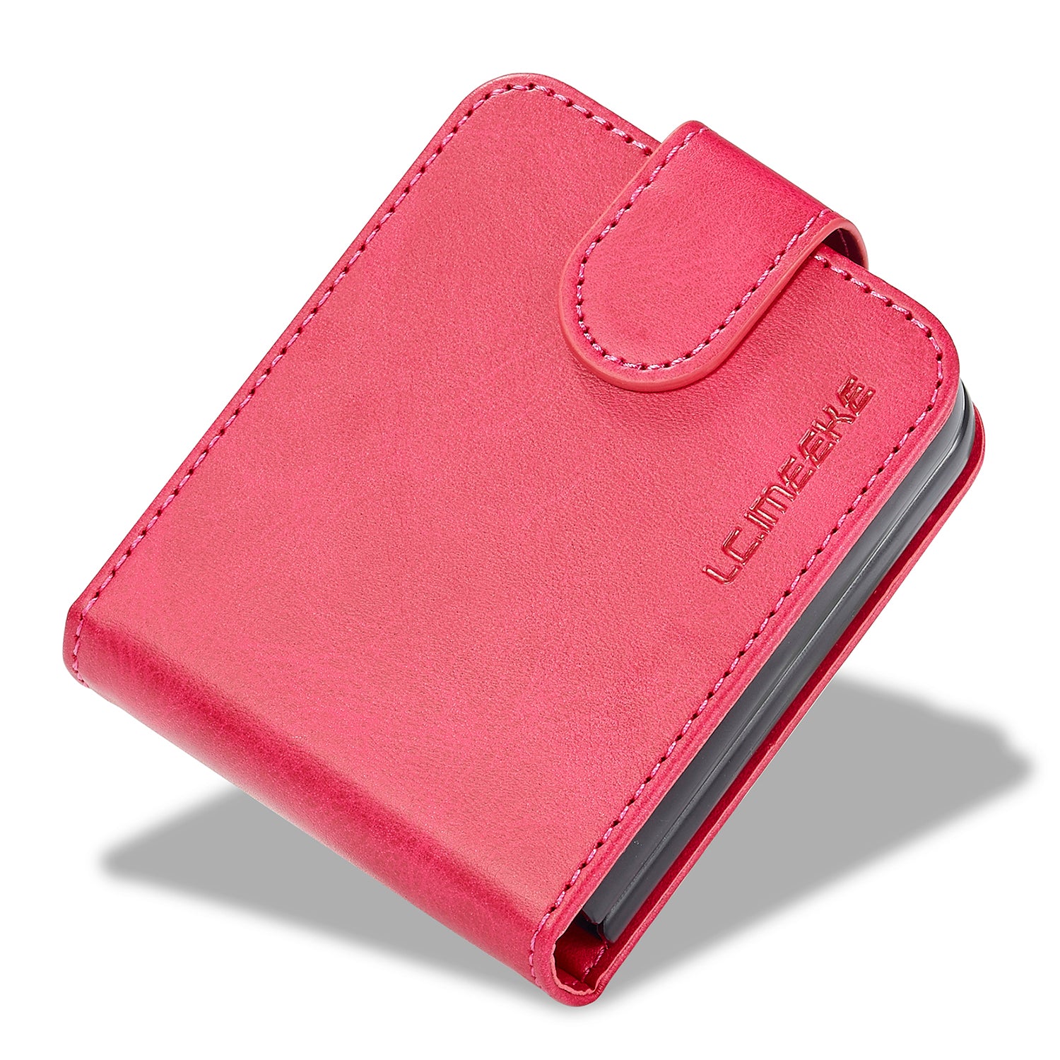 LC.IMEEKE For Samsung Galaxy Z Flip6 5G Case Scratch-resistant Leather+PC Calf Texture Stand Phone Cover - Rose