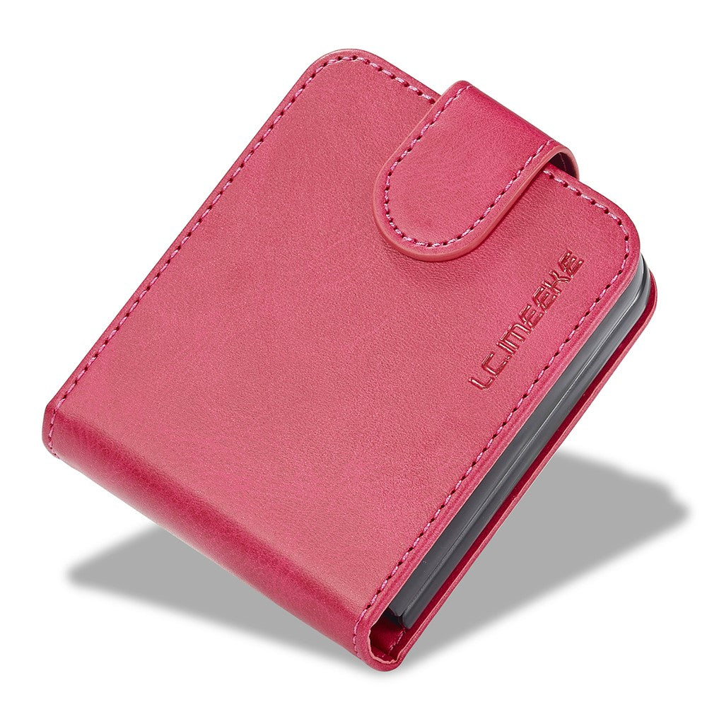 LC.IMEEKE For Samsung Galaxy Z Flip7 FE 5G / Z Flip6 5G Case Scratch-resistant Leather+PC Calf Texture Stand Phone Cover - Rose