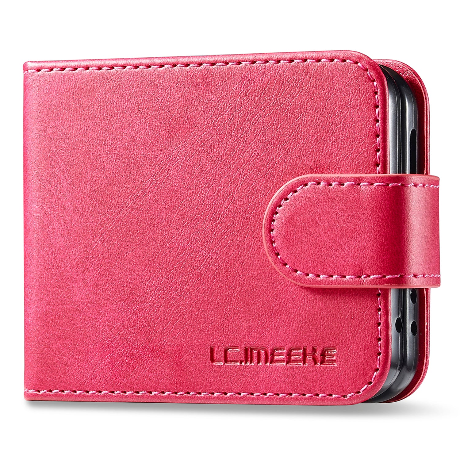 LC.IMEEKE For Samsung Galaxy Z Flip6 5G Case Scratch-resistant Leather+PC Calf Texture Stand Phone Cover - Rose