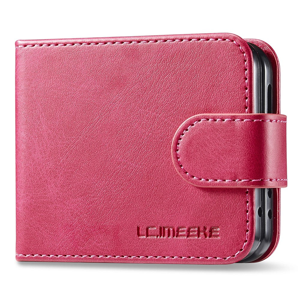 LC.IMEEKE For Samsung Galaxy Z Flip7 FE 5G / Z Flip6 5G Case Scratch-resistant Leather+PC Calf Texture Stand Phone Cover - Rose