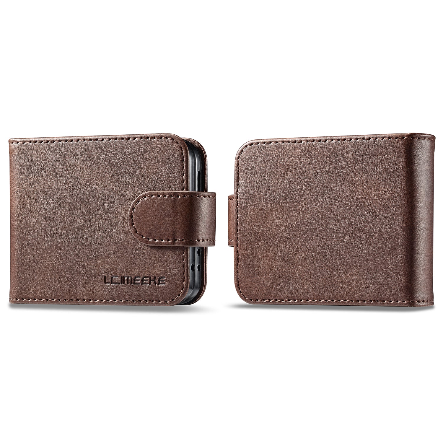 LC.IMEEKE For Samsung Galaxy Z Flip6 5G Case Scratch-resistant Leather+PC Calf Texture Stand Phone Cover - Brown