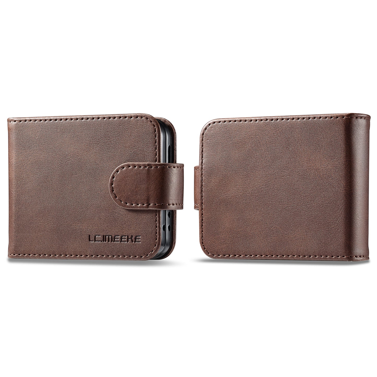 LC.IMEEKE For Samsung Galaxy Z Flip6 5G Case Scratch-resistant Leather+PC Calf Texture Stand Phone Cover - Brown