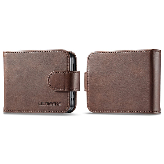 LC.IMEEKE For Samsung Galaxy Z Flip6 5G Case Scratch-resistant Leather+PC Calf Texture Stand Phone Cover - Brown