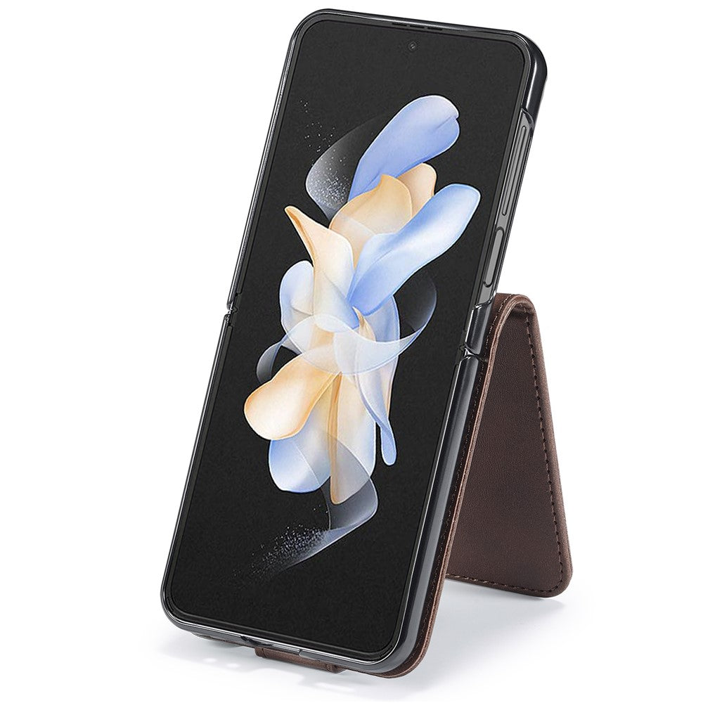 LC.IMEEKE For Samsung Galaxy Z Flip7 FE 5G / Z Flip6 5G Case Scratch-resistant Leather+PC Calf Texture Stand Phone Cover - Brown