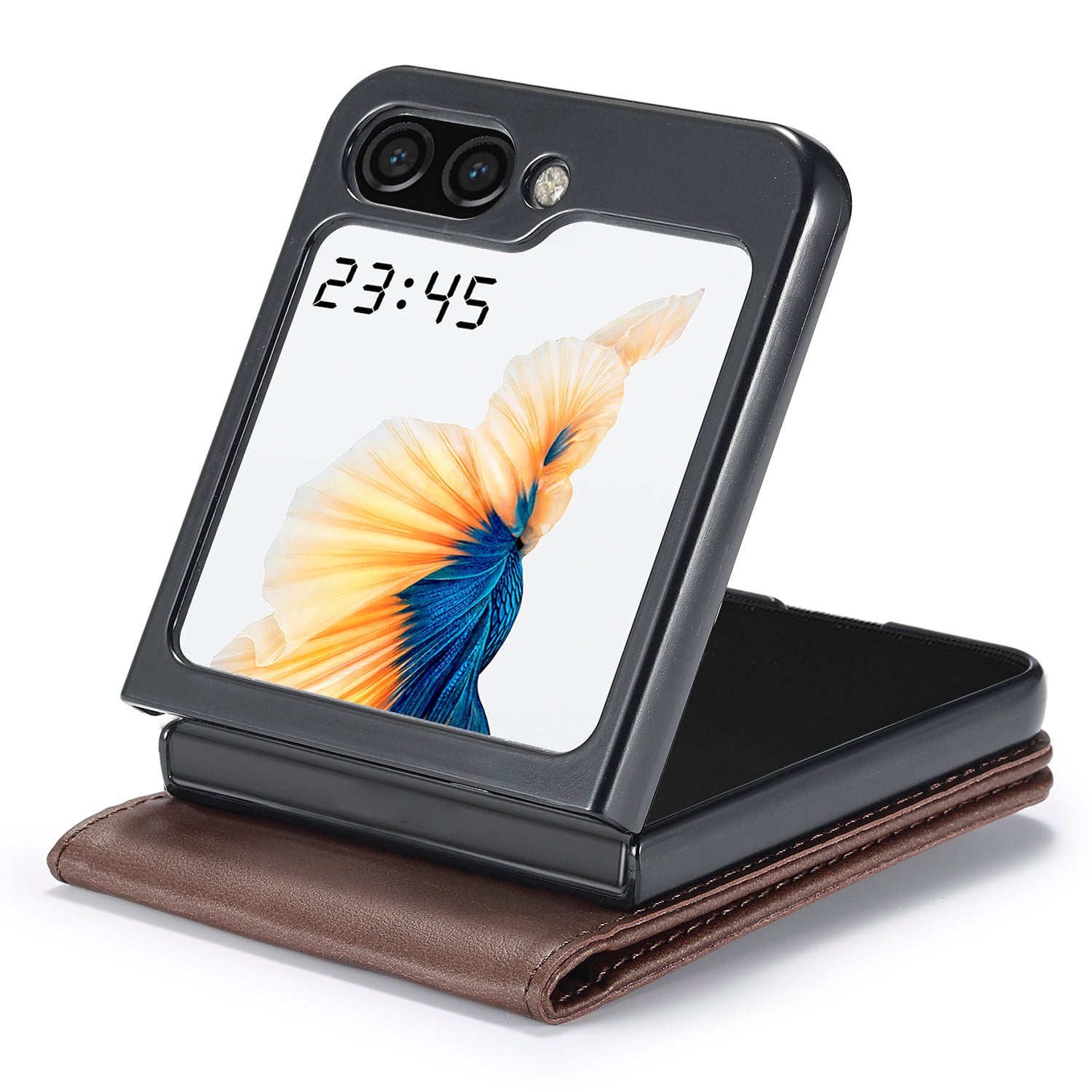 LC.IMEEKE For Samsung Galaxy Z Flip6 5G Case Scratch-resistant Leather+PC Calf Texture Stand Phone Cover - Brown
