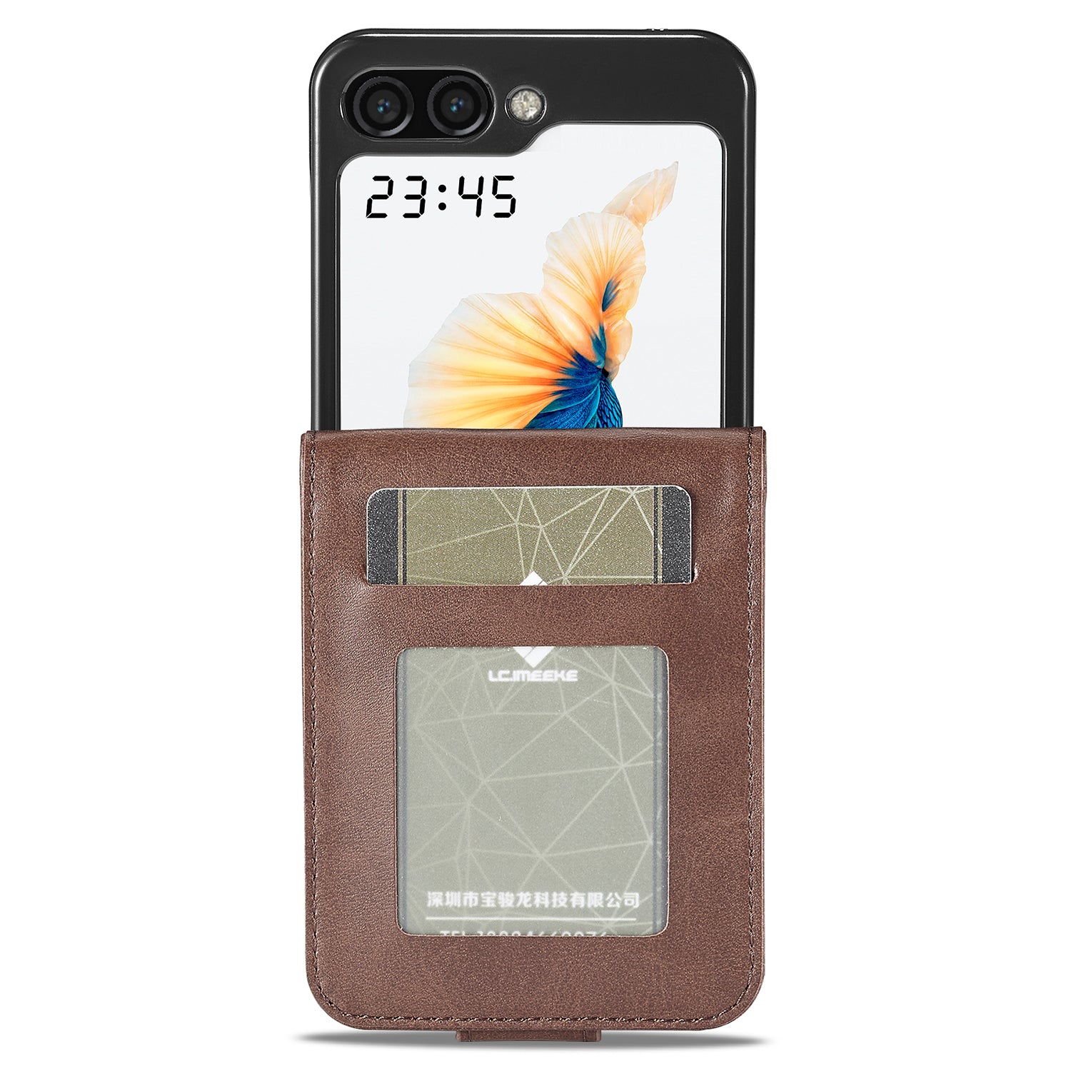 LC.IMEEKE For Samsung Galaxy Z Flip6 5G Case Scratch-resistant Leather+PC Calf Texture Stand Phone Cover - Brown
