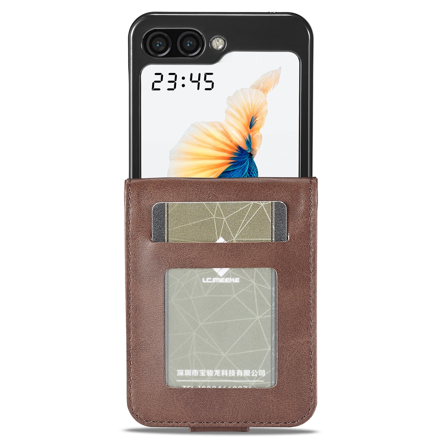 LC.IMEEKE For Samsung Galaxy Z Flip6 5G Case Scratch-resistant Leather+PC Calf Texture Stand Phone Cover - Brown