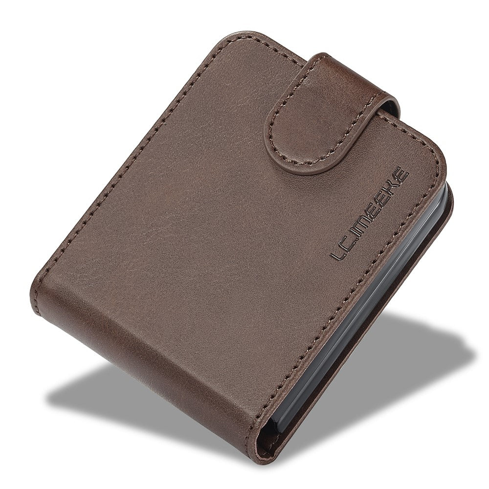 LC.IMEEKE For Samsung Galaxy Z Flip7 FE 5G / Z Flip6 5G Case Scratch-resistant Leather+PC Calf Texture Stand Phone Cover - Brown