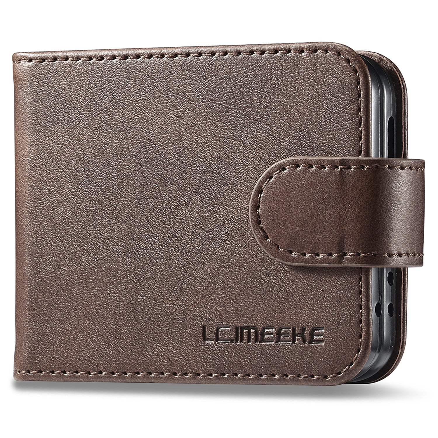 LC.IMEEKE For Samsung Galaxy Z Flip6 5G Case Scratch-resistant Leather+PC Calf Texture Stand Phone Cover - Brown
