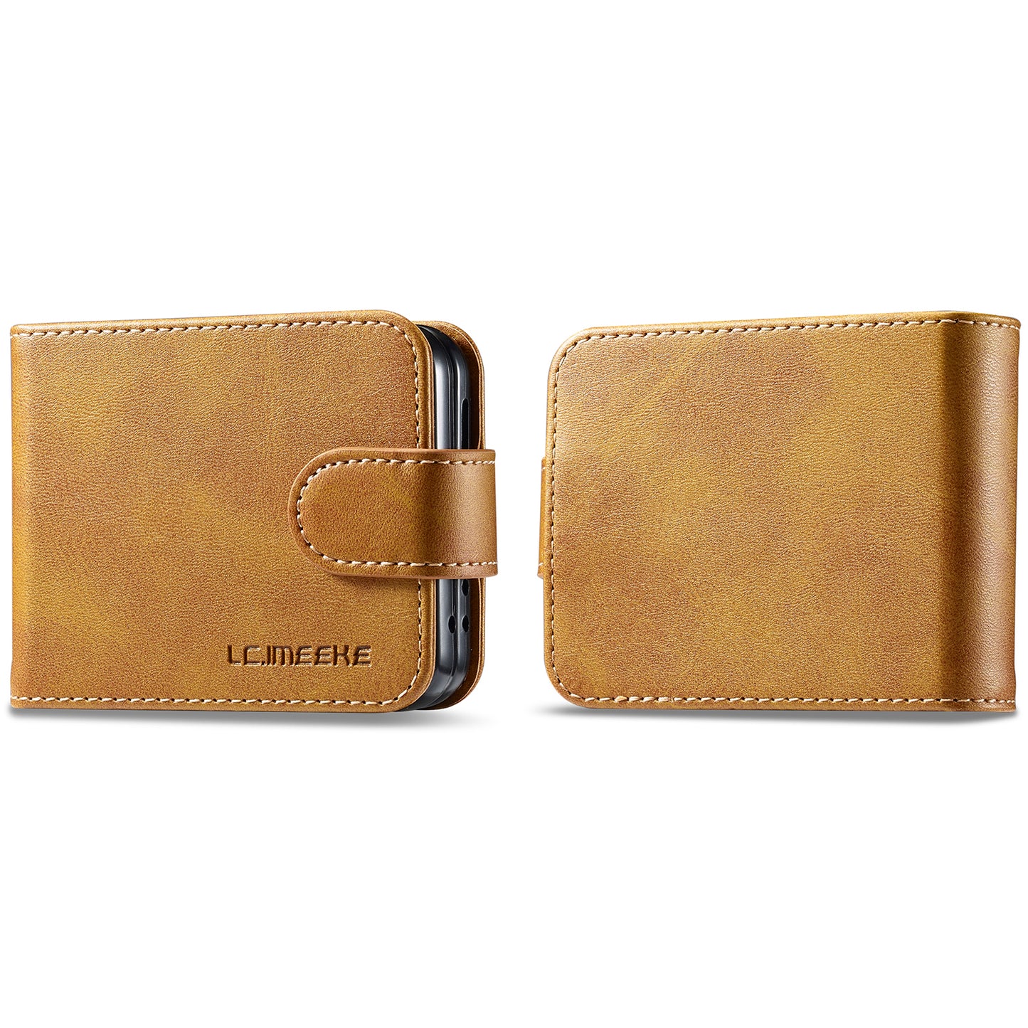 LC.IMEEKE For Samsung Galaxy Z Flip6 5G Case Scratch-resistant Leather+PC Calf Texture Stand Phone Cover - Yellow