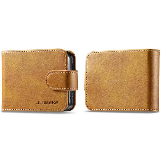 LC.IMEEKE For Samsung Galaxy Z Flip6 5G Case Scratch-resistant Leather+PC Calf Texture Stand Phone Cover - Yellow