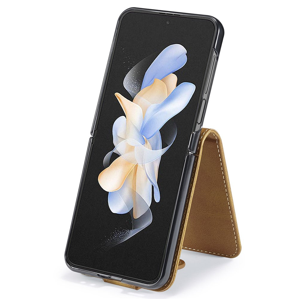 LC.IMEEKE For Samsung Galaxy Z Flip7 FE 5G / Z Flip6 5G Case Scratch-resistant Leather+PC Calf Texture Stand Phone Cover - Yellow
