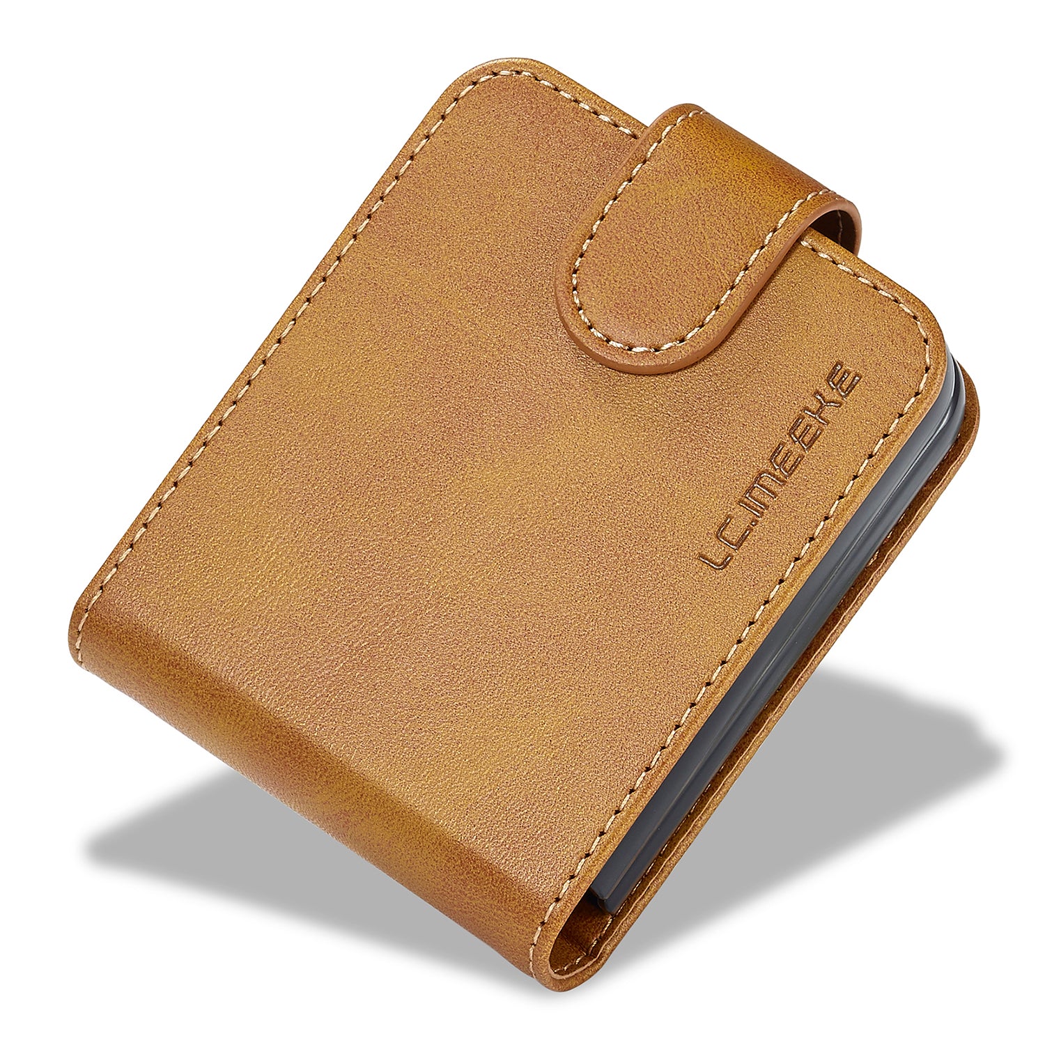 LC.IMEEKE For Samsung Galaxy Z Flip6 5G Case Scratch-resistant Leather+PC Calf Texture Stand Phone Cover - Yellow