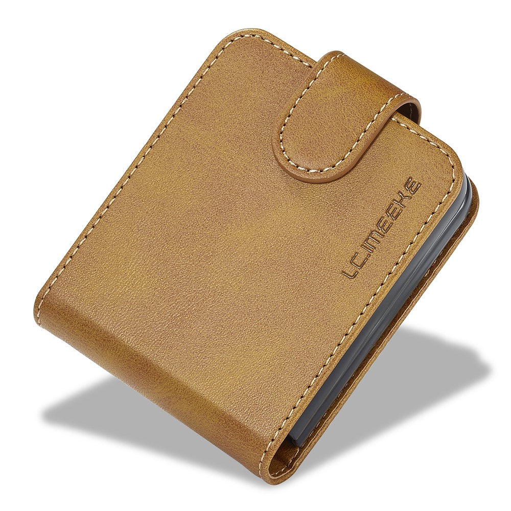 LC.IMEEKE For Samsung Galaxy Z Flip7 FE 5G / Z Flip6 5G Case Scratch-resistant Leather+PC Calf Texture Stand Phone Cover - Yellow