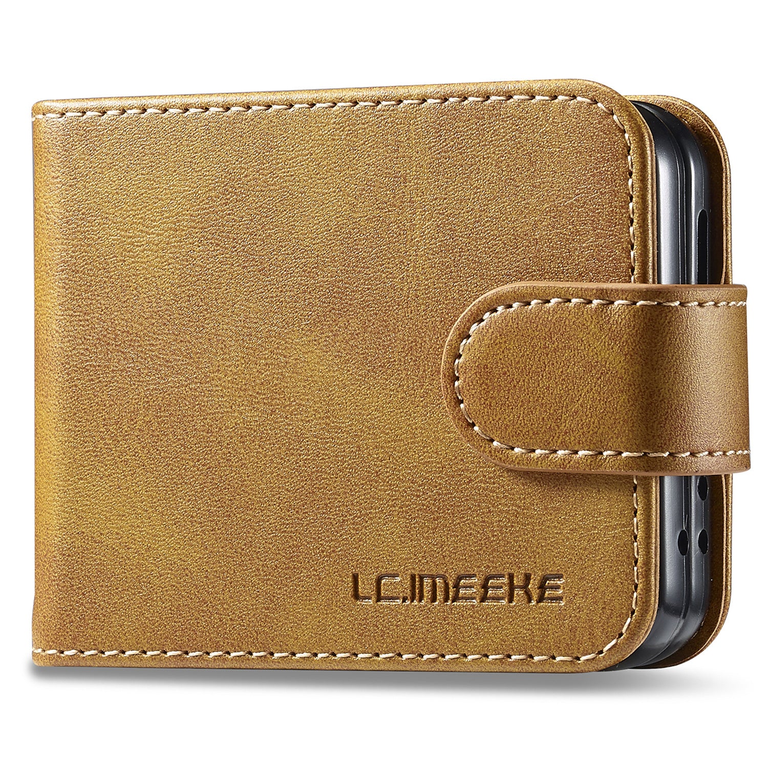 LC.IMEEKE For Samsung Galaxy Z Flip6 5G Case Scratch-resistant Leather+PC Calf Texture Stand Phone Cover - Yellow