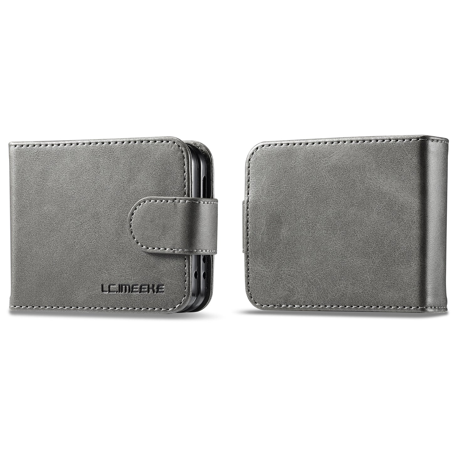 LC.IMEEKE For Samsung Galaxy Z Flip6 5G Case Scratch-resistant Leather+PC Calf Texture Stand Phone Cover - Grey