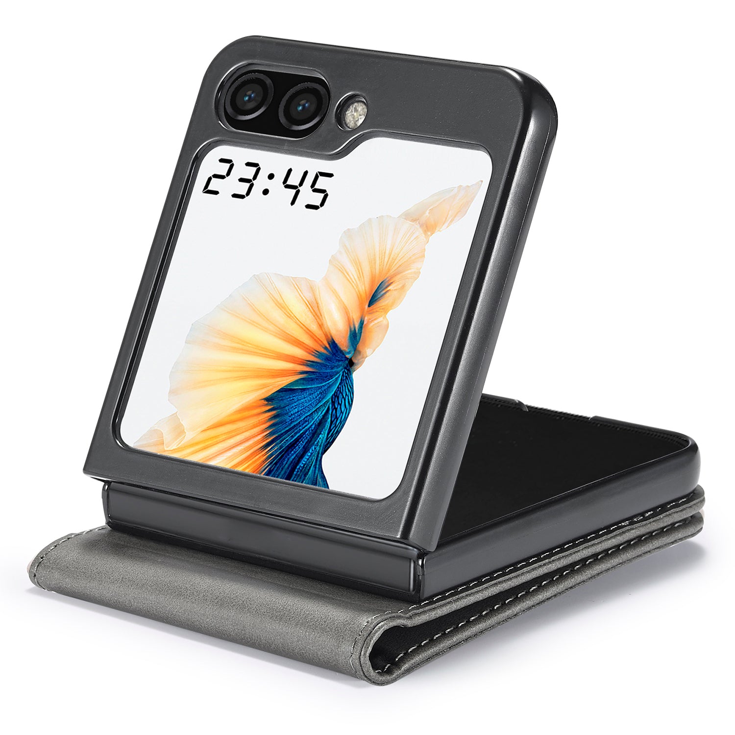 LC.IMEEKE For Samsung Galaxy Z Flip6 5G Case Scratch-resistant Leather+PC Calf Texture Stand Phone Cover - Grey