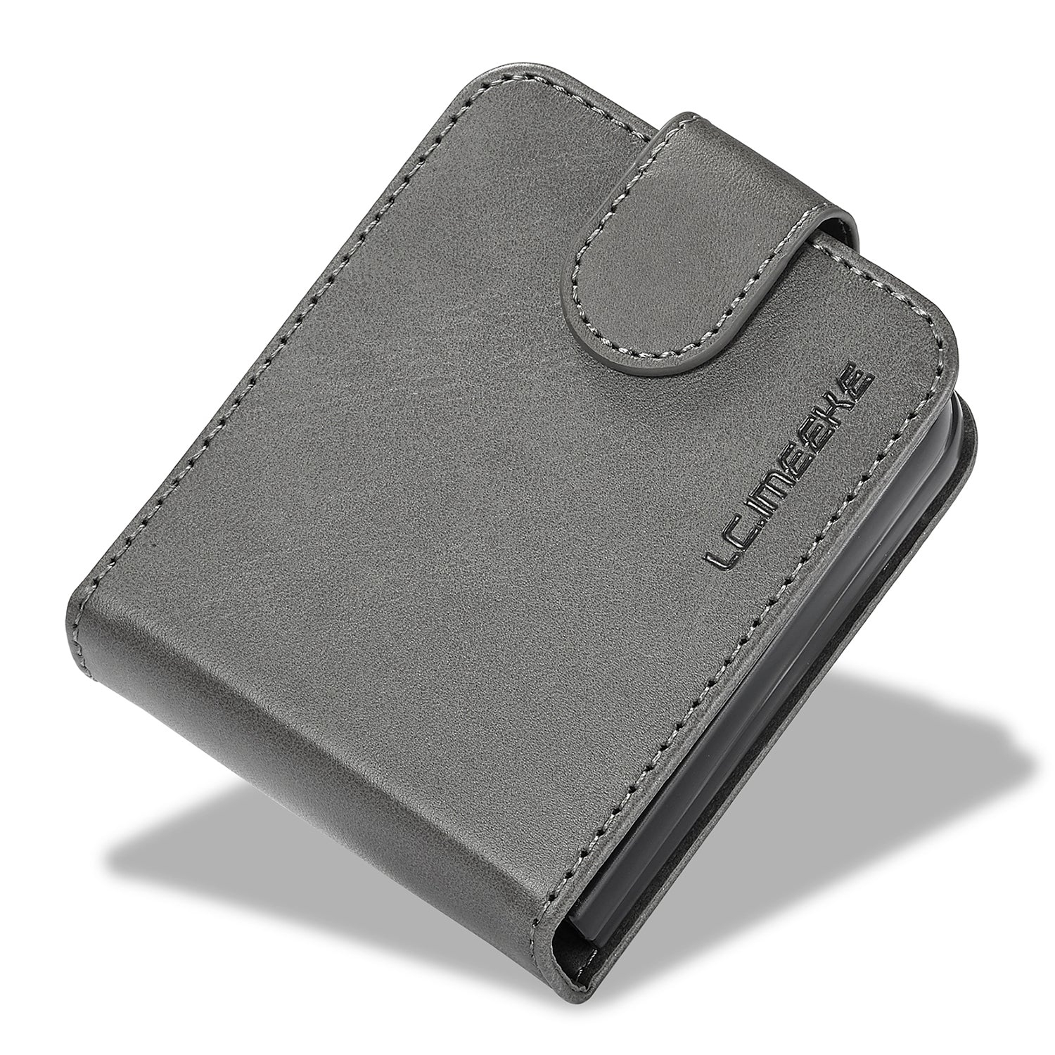 LC.IMEEKE For Samsung Galaxy Z Flip6 5G Case Scratch-resistant Leather+PC Calf Texture Stand Phone Cover - Grey
