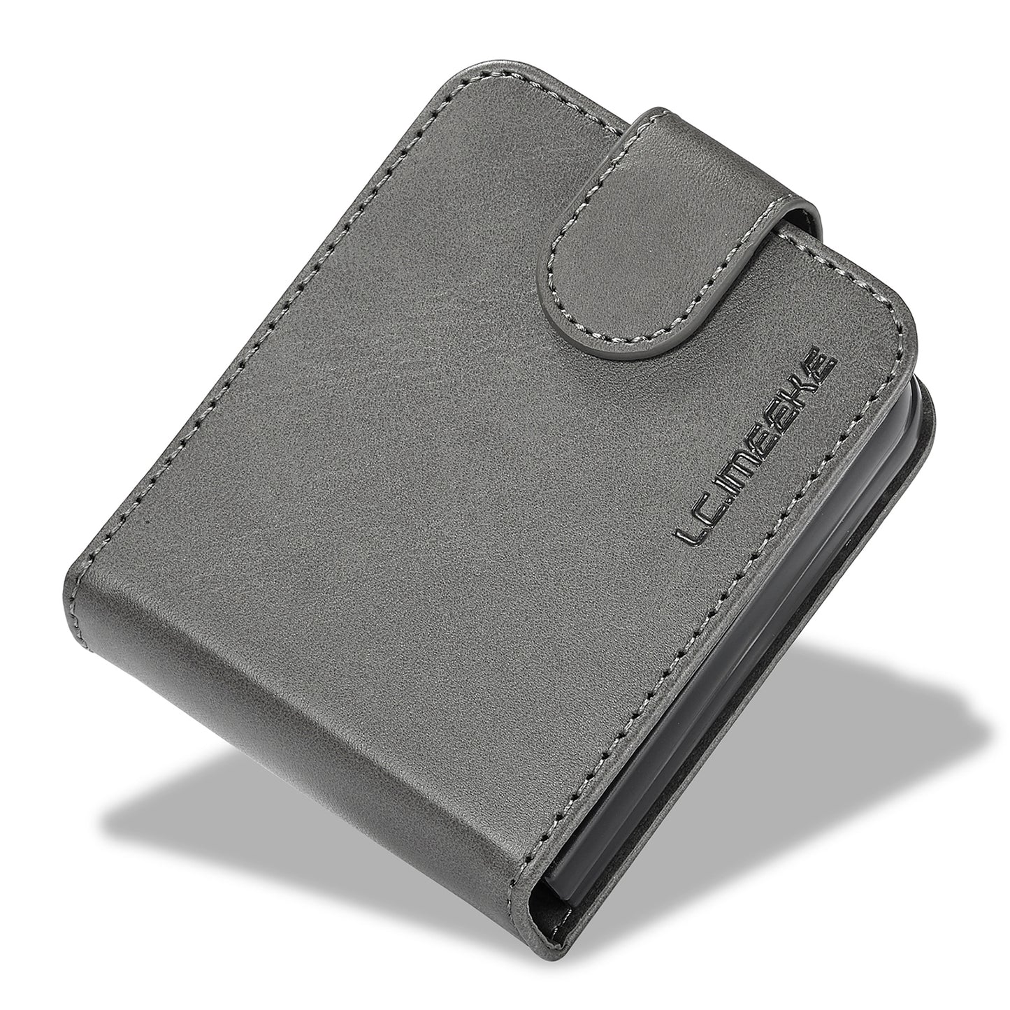 LC.IMEEKE For Samsung Galaxy Z Flip6 5G Case Scratch-resistant Leather+PC Calf Texture Stand Phone Cover - Grey
