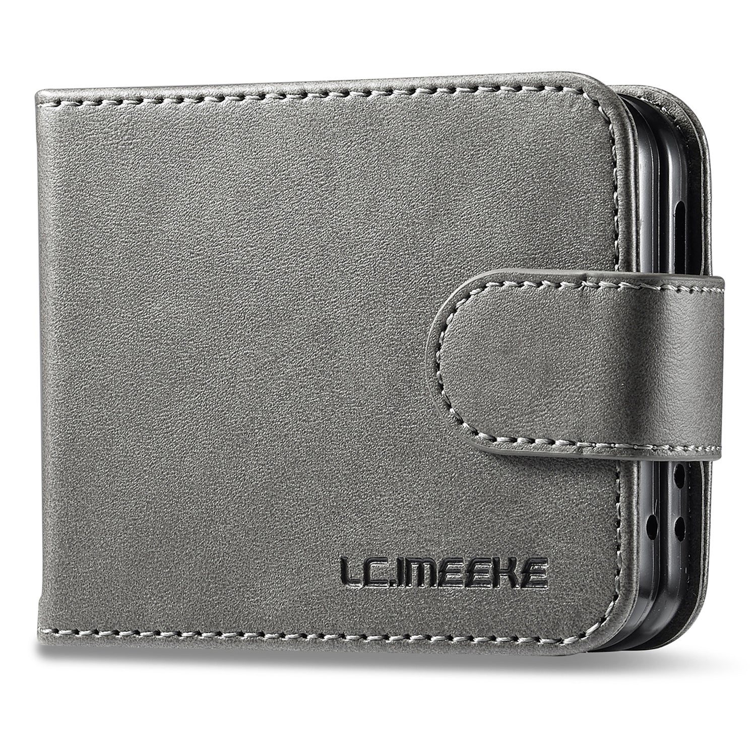 LC.IMEEKE For Samsung Galaxy Z Flip6 5G Case Scratch-resistant Leather+PC Calf Texture Stand Phone Cover - Grey