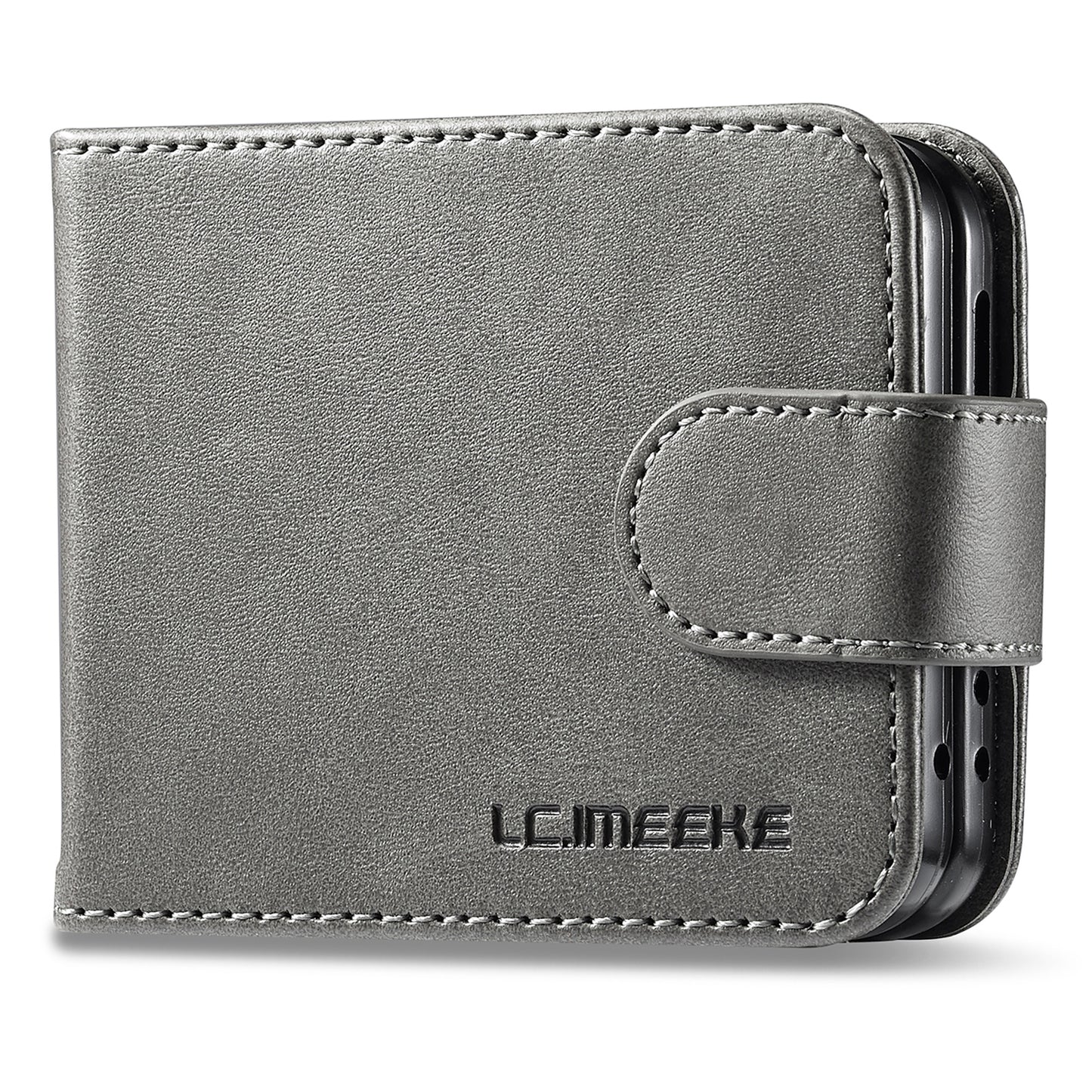 LC.IMEEKE For Samsung Galaxy Z Flip6 5G Case Scratch-resistant Leather+PC Calf Texture Stand Phone Cover - Grey