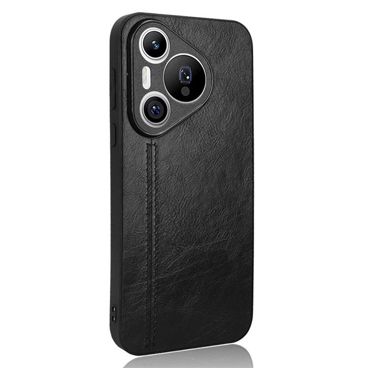 For Huawei Pura 70 Case PU+PC+TPU Phone Back Cover Stitching Line Design - Black
