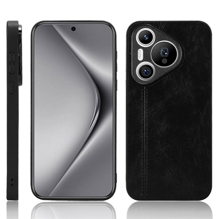 For Huawei Pura 70 Case PU+PC+TPU Phone Back Cover Stitching Line Design - Black