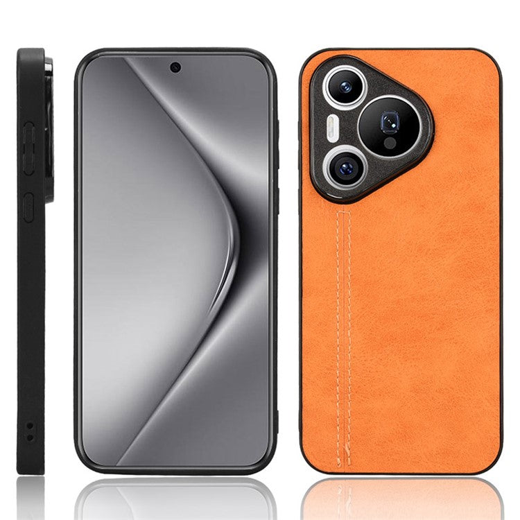 For Huawei Pura 70 Case PU+PC+TPU Phone Back Cover Stitching Line Design - Orange