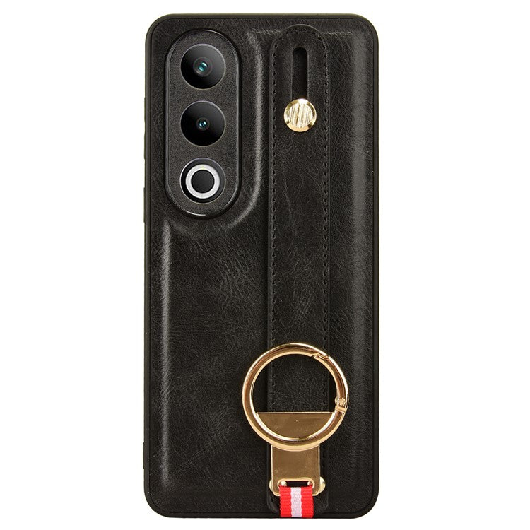 For OnePlus Ace 3V 5G Case Wristband Kickstand Leather Coated PC+TPU Protective Cover - Black