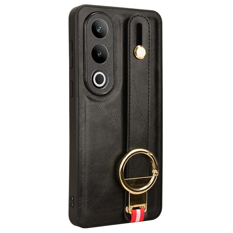 For OnePlus Ace 3V 5G Case Wristband Kickstand Leather Coated PC+TPU Protective Cover - Black