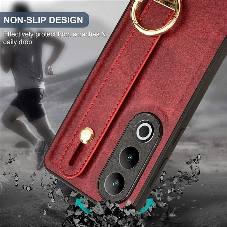 For OnePlus Ace 3V 5G Case Wristband Kickstand Leather Coated PC+TPU Protective Cover - Red
