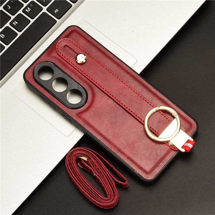 For OnePlus Ace 3V 5G Case Wristband Kickstand Leather Coated PC+TPU Protective Cover - Red