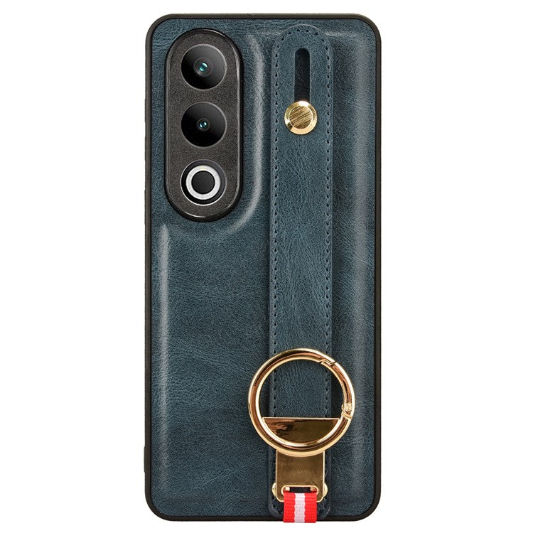 For OnePlus Ace 3V 5G Case Wristband Kickstand Leather Coated PC+TPU Protective Cover - Blue