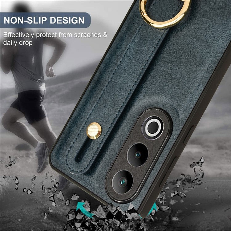 For OnePlus Ace 3V 5G Case Wristband Kickstand Leather Coated PC+TPU Protective Cover - Blue