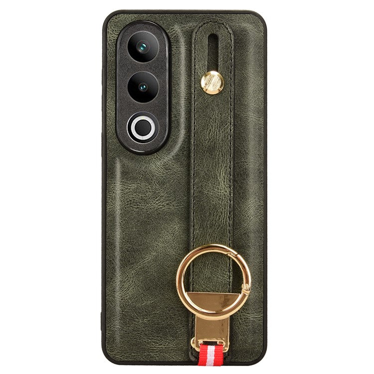 For OnePlus Ace 3V 5G Case Wristband Kickstand Leather Coated PC+TPU Protective Cover - Green