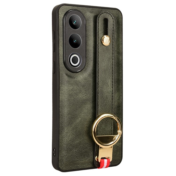 For OnePlus Ace 3V 5G Case Wristband Kickstand Leather Coated PC+TPU Protective Cover - Green